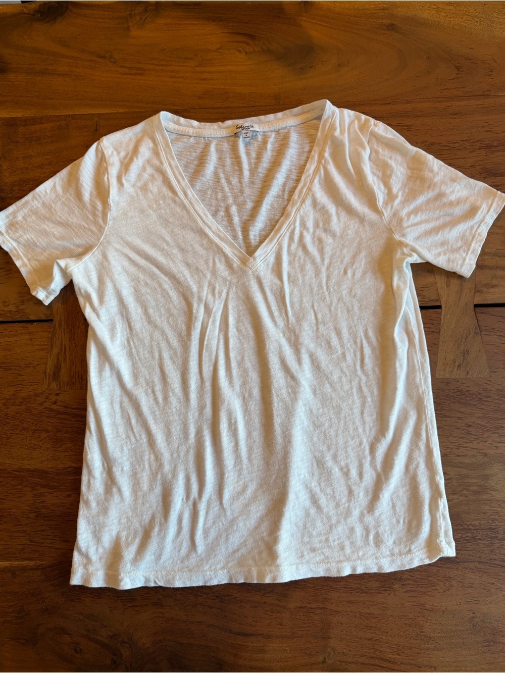 Splendid White V-Neck Tee with Subtle Heather